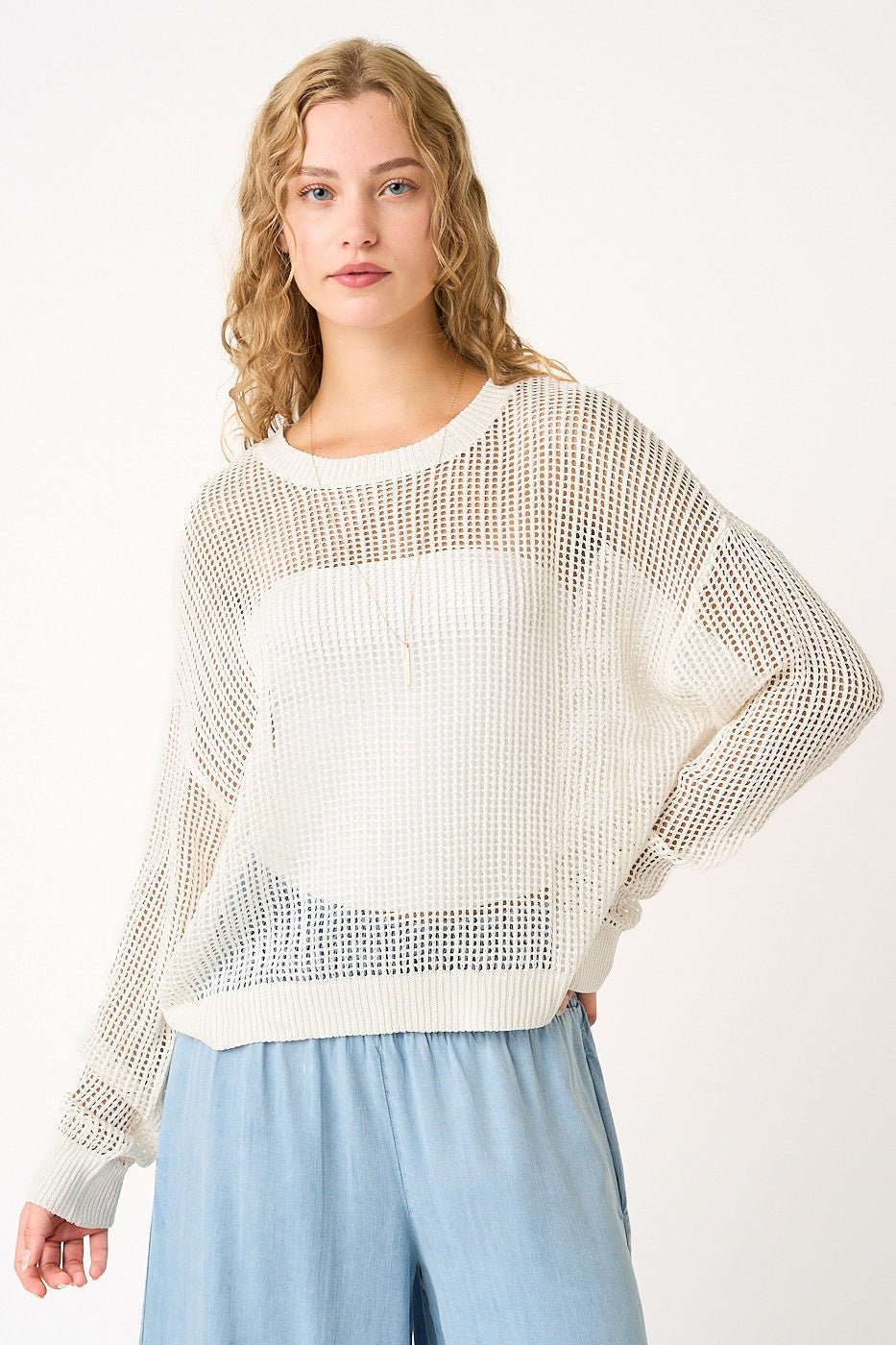 White Open Knit Sweater