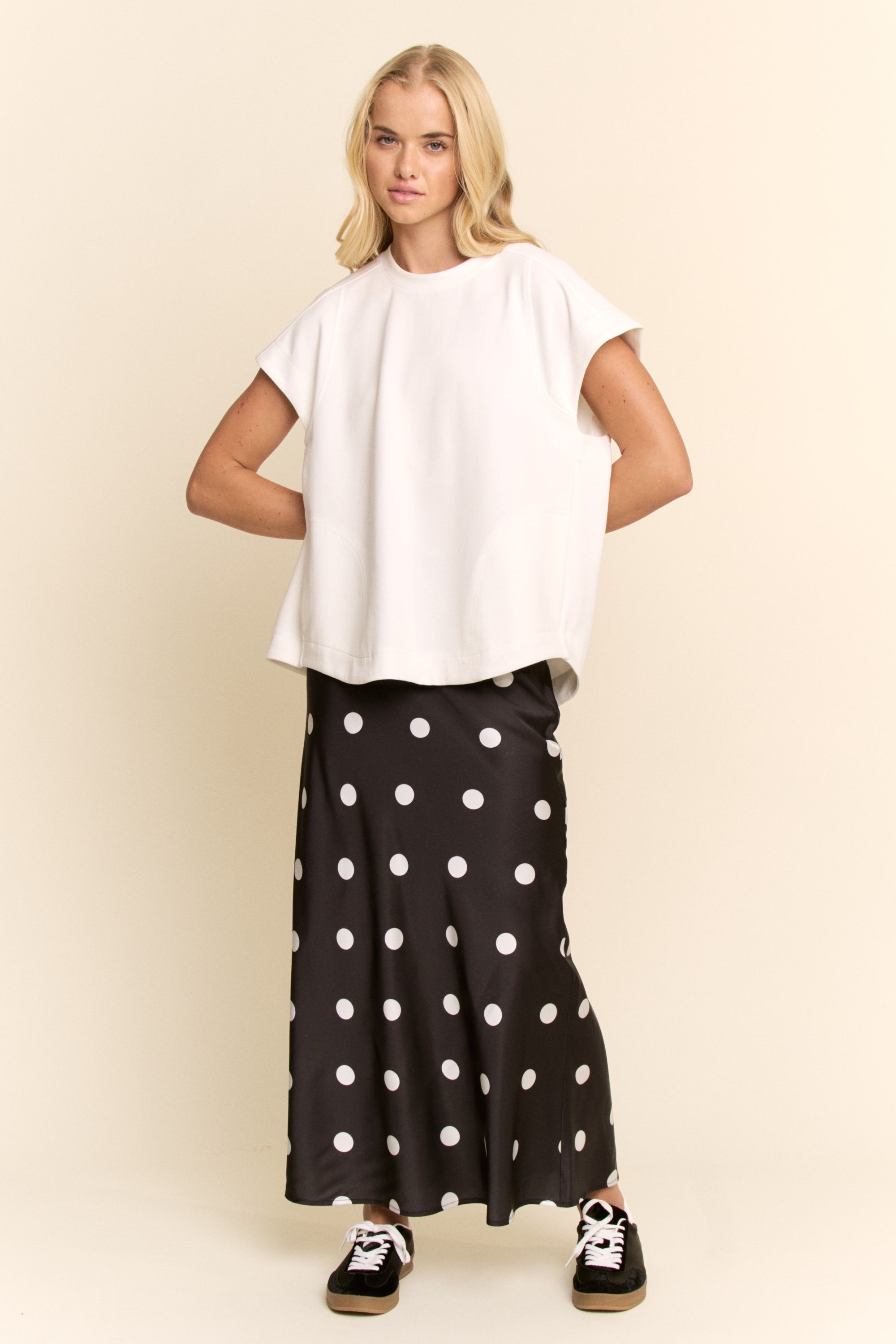 Black Polka Dot Midi Skirt