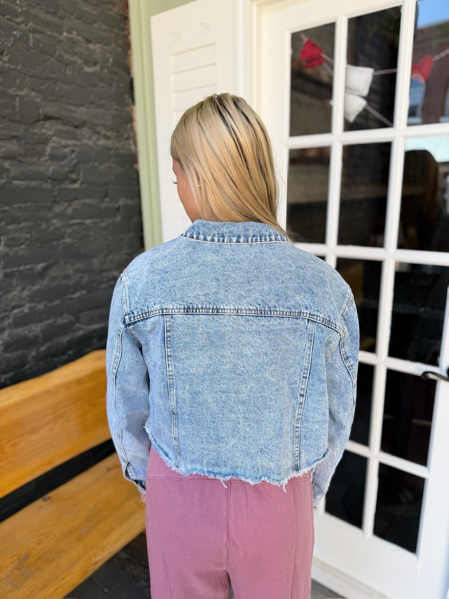 Denim Cropped Jacket with Bow pockets