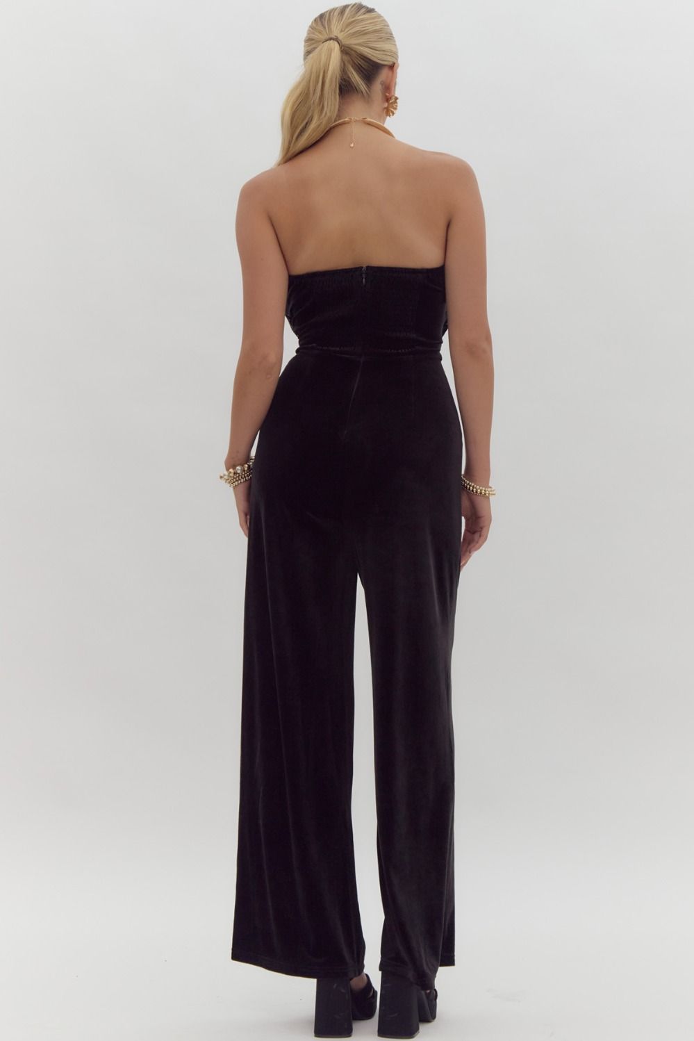 Black Strapless Sequin Top Jumpsuit