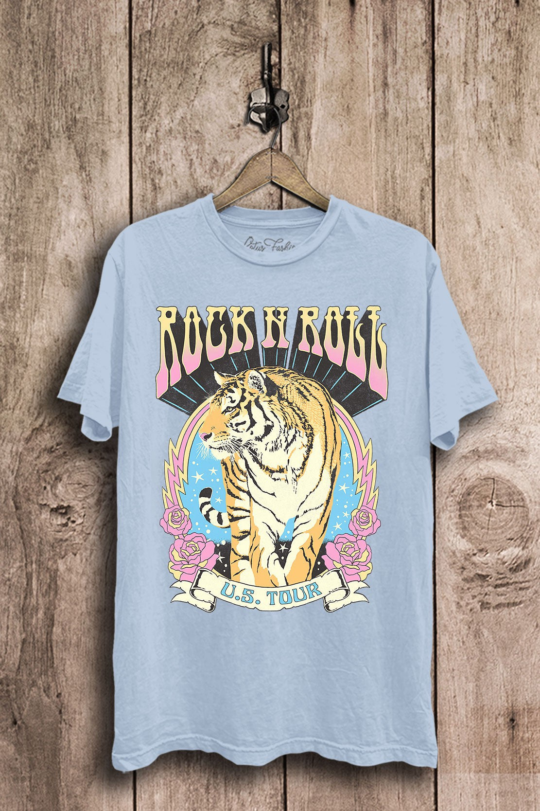 Light Blue Rock and Roll US Tour Tiger Graphic Tee