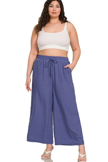 Curvy Woven Crepe Cropped Pants