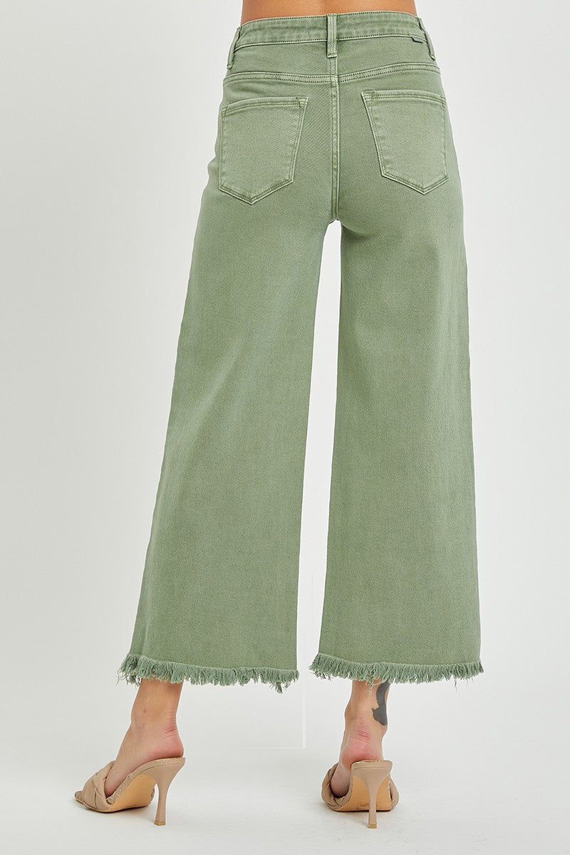 Wilma's Olive High Rise Cropped Wide Leg Jeans