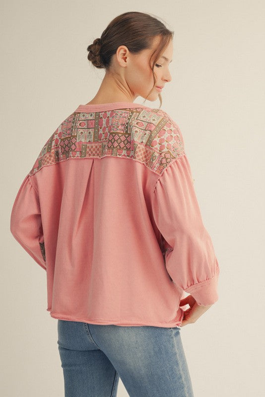 Drop Shoulder Patchwork Star in Mauve
