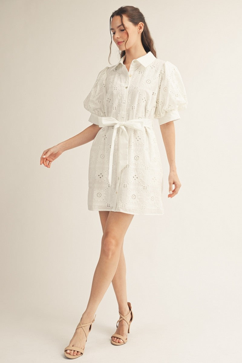 White Eyelet Collared Dress