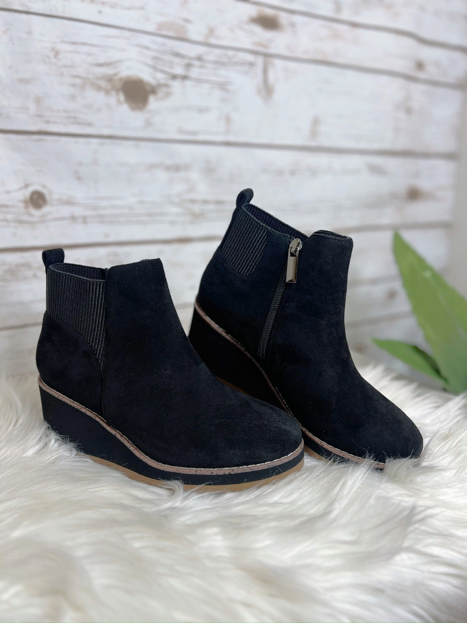 Apple Sauced Black Faux Suede Heeled Booties