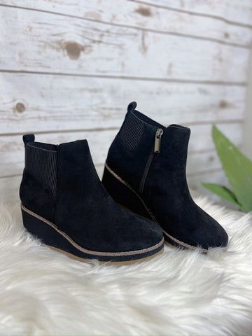 Apple Sauced Black Faux Suede Heeled Booties