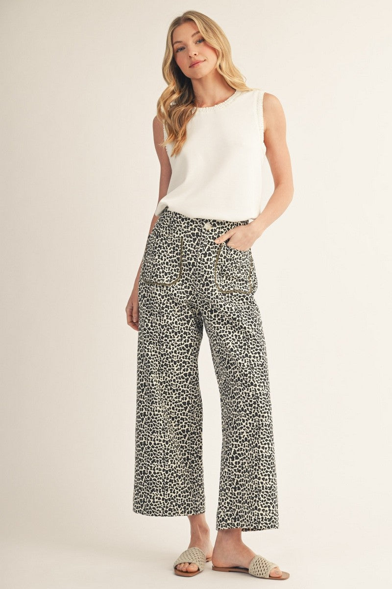 Leopard High Waist Wide Leg Pant