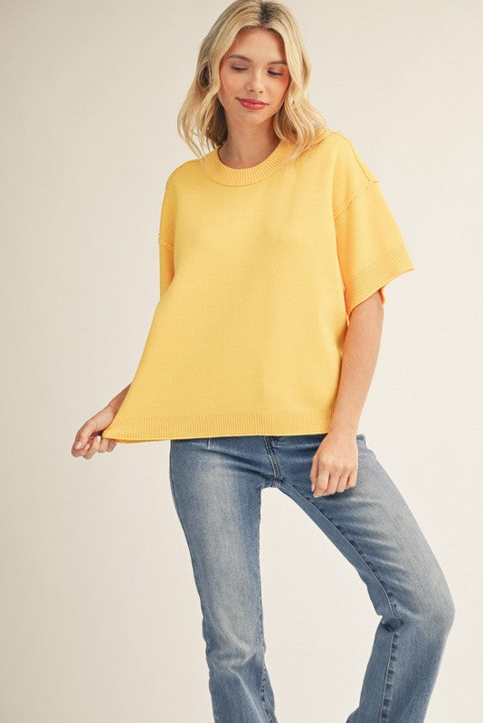 Raw Edge Oversized Short Sleeve Sweater