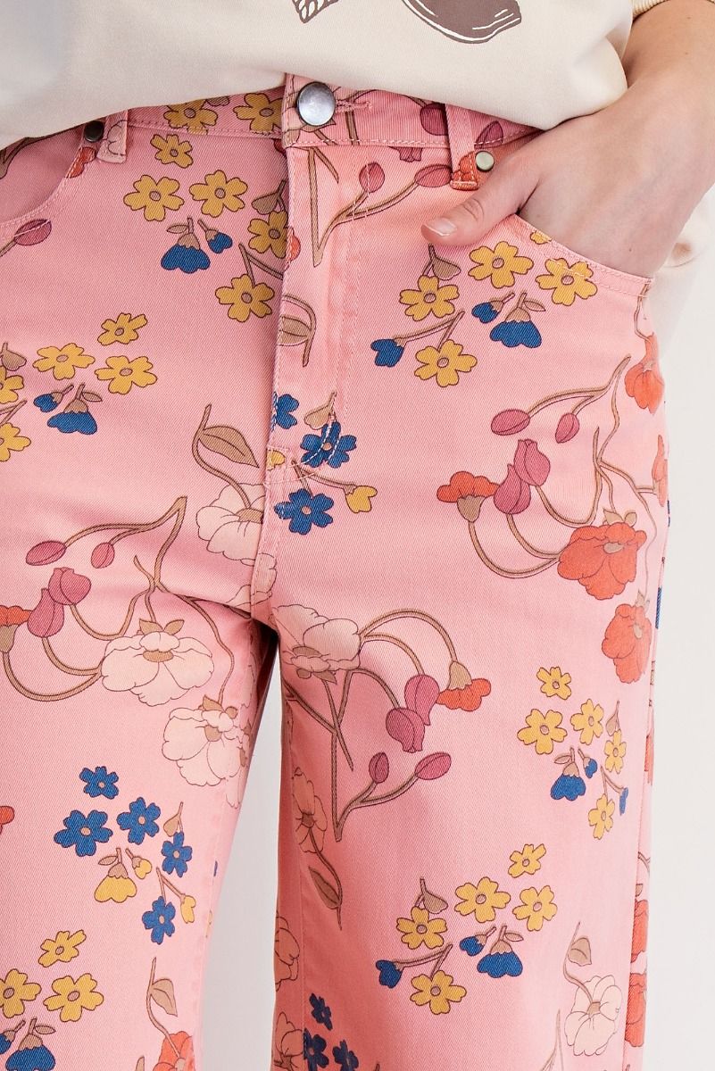 Floral Printed Washed Twill Pants