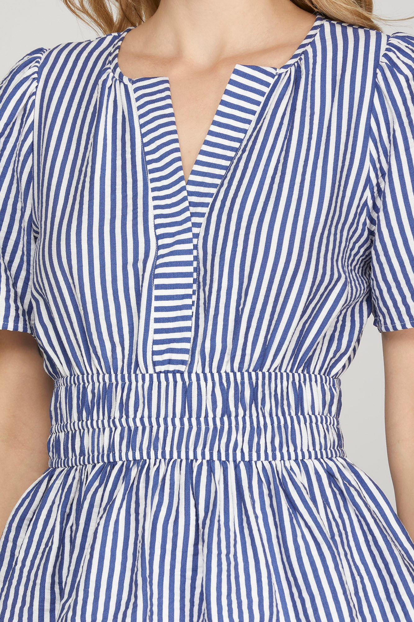 Navy Striped Top With Elastic Waist
