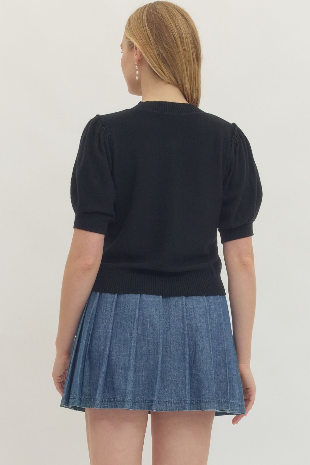 Short Sleeve Puff Button Front Cardigan