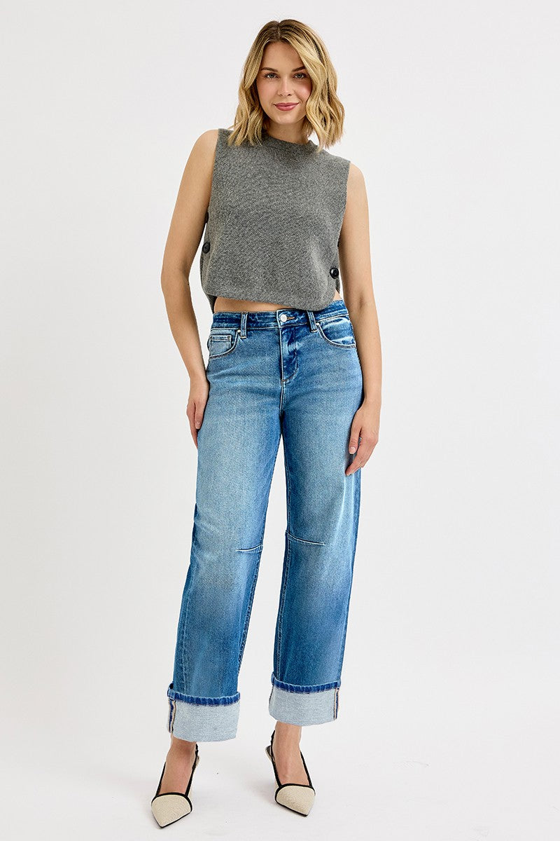 Chyler's Crop Barrel Cuffed Jeans