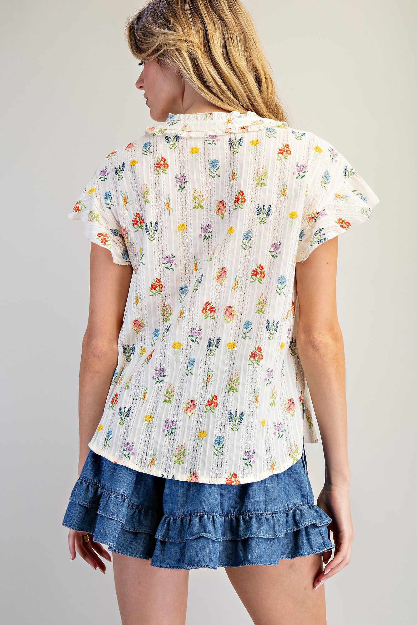 Denim Drawstring Ruffle Tiered Shorts