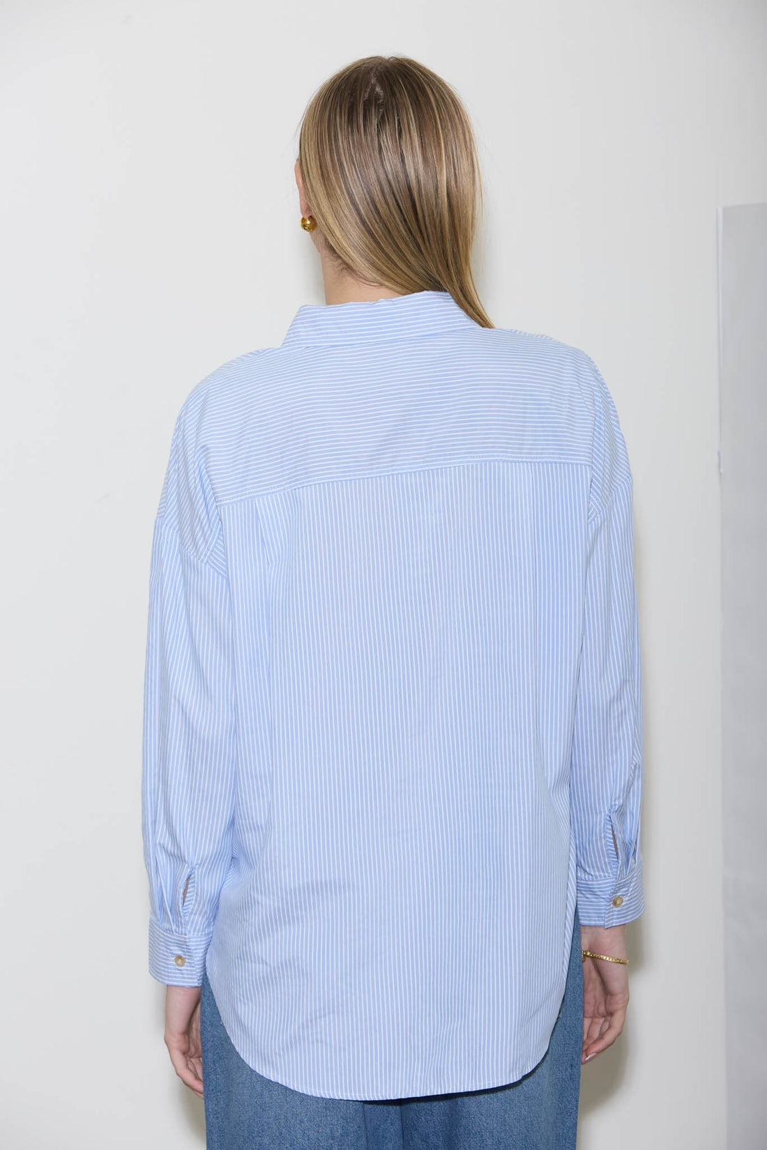 Curvy Blue Striped Long Sleeve Collared Shirt