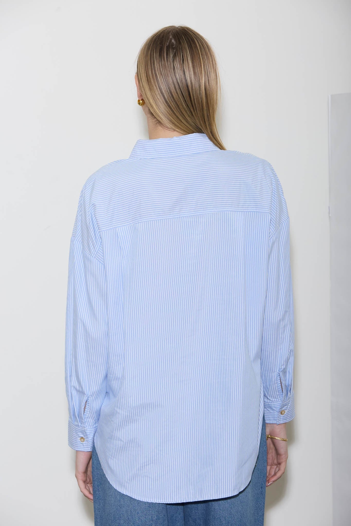 Curvy Blue Striped Long Sleeve Collared Shirt