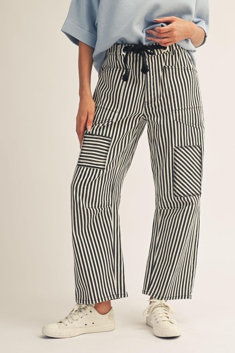 Cotton Drawstring Waist Barrel Pants