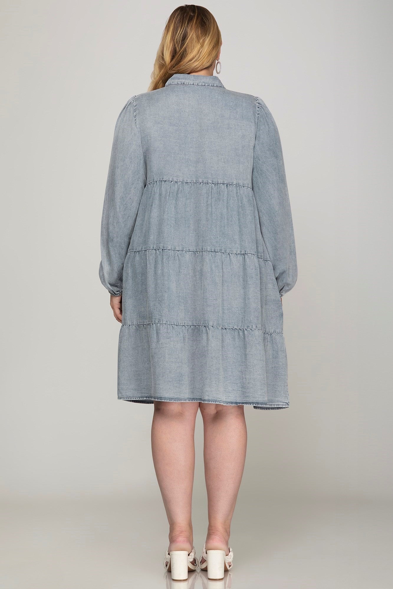 Curvy Denim Washed Long Sleeve Midi Dress