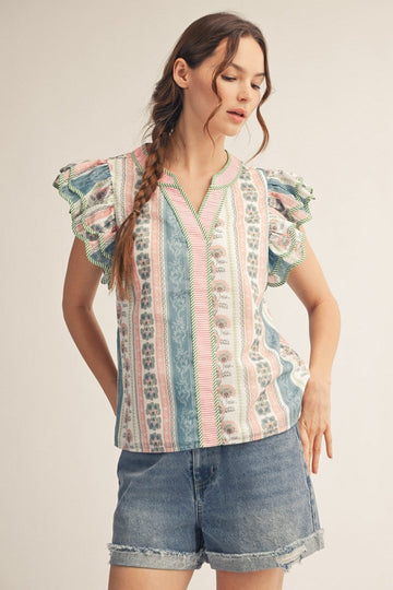 Ruffled Sleeve Boho Floral Top