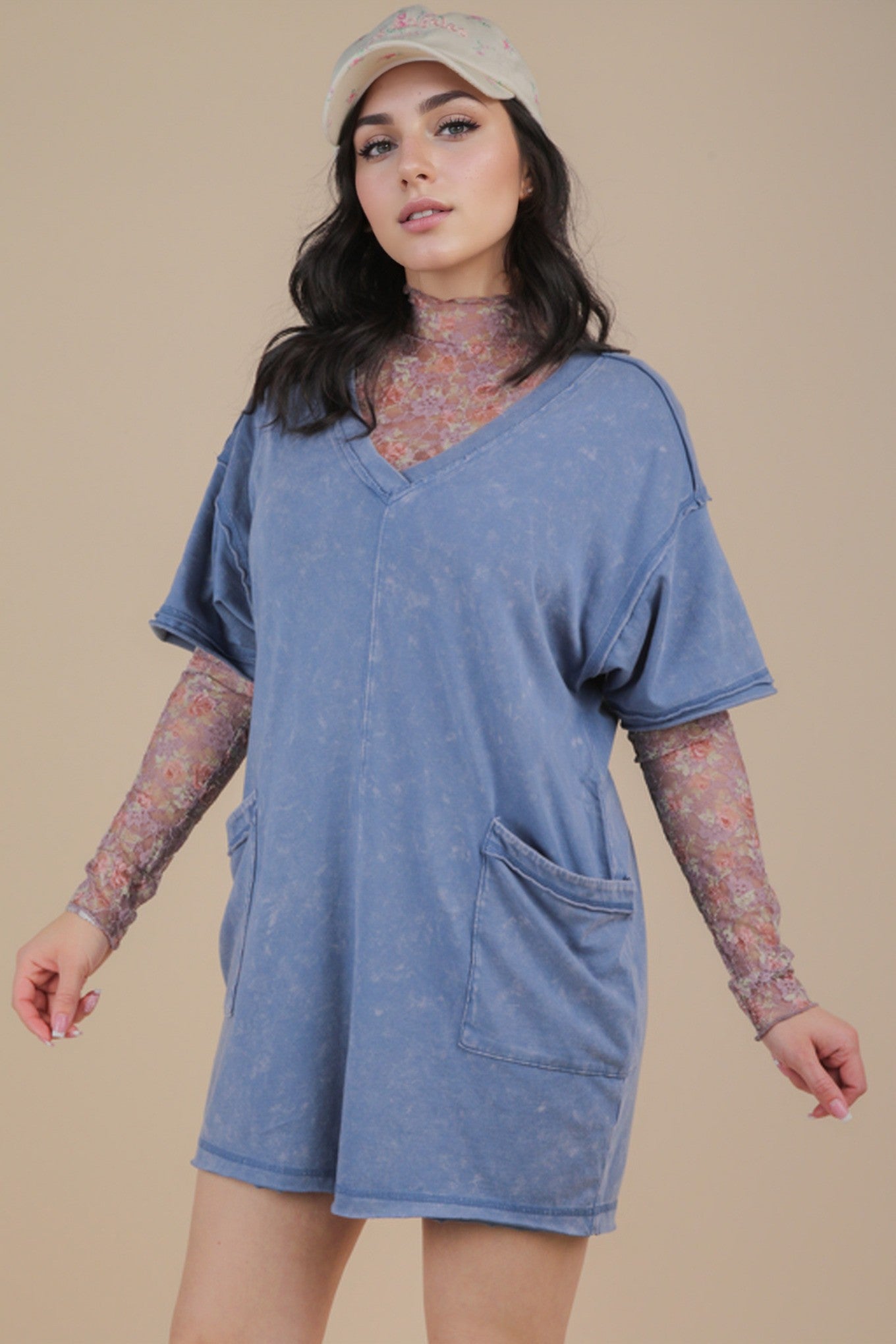 Blue Romper With Side Pockets