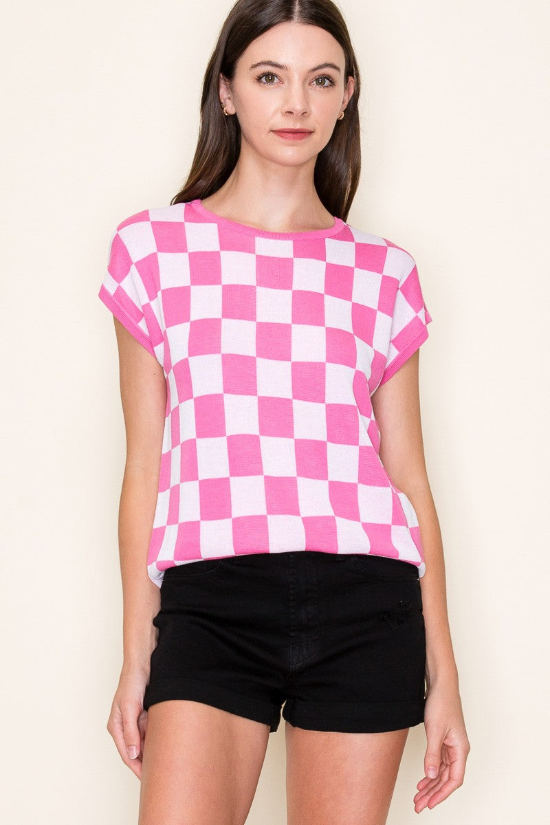 Checker Sleeveless Pullover Sweater