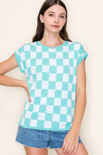 Checker Sleeveless Pullover Sweater