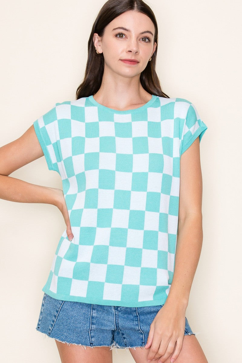 Checker Sleeveless Pullover Sweater