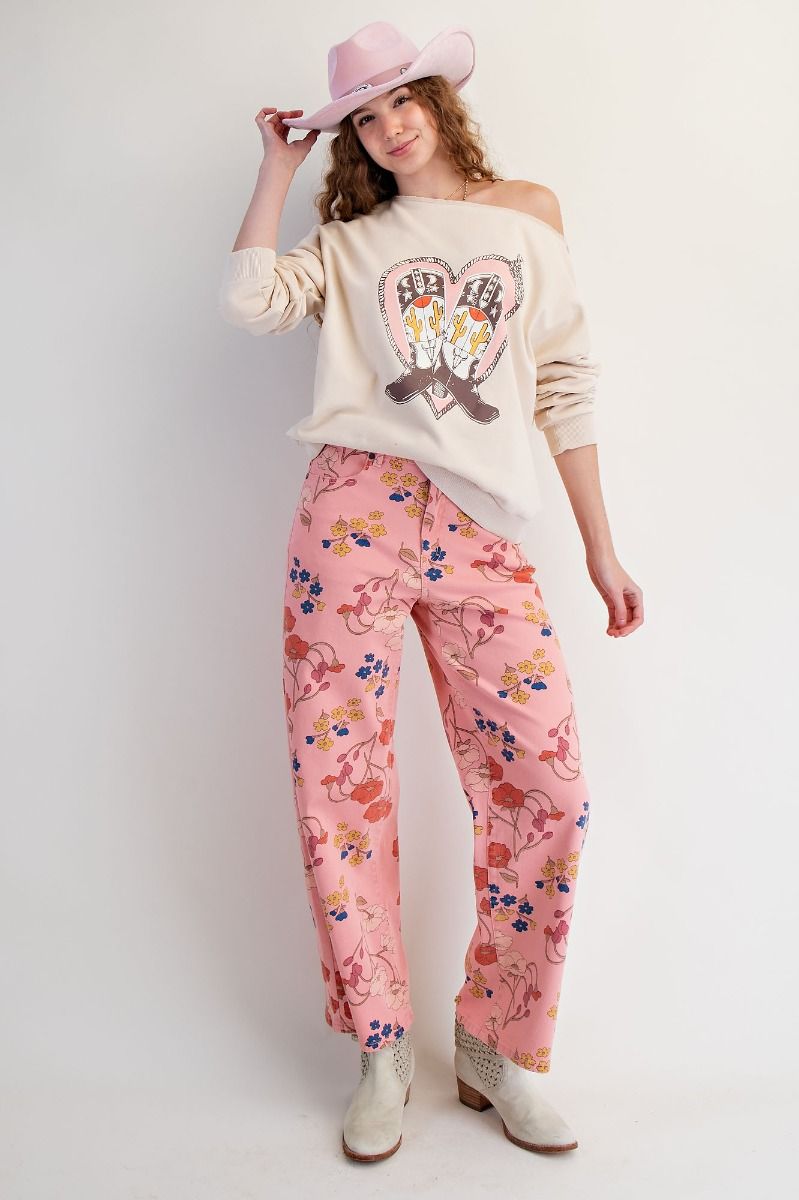 Floral Printed Washed Twill Pants