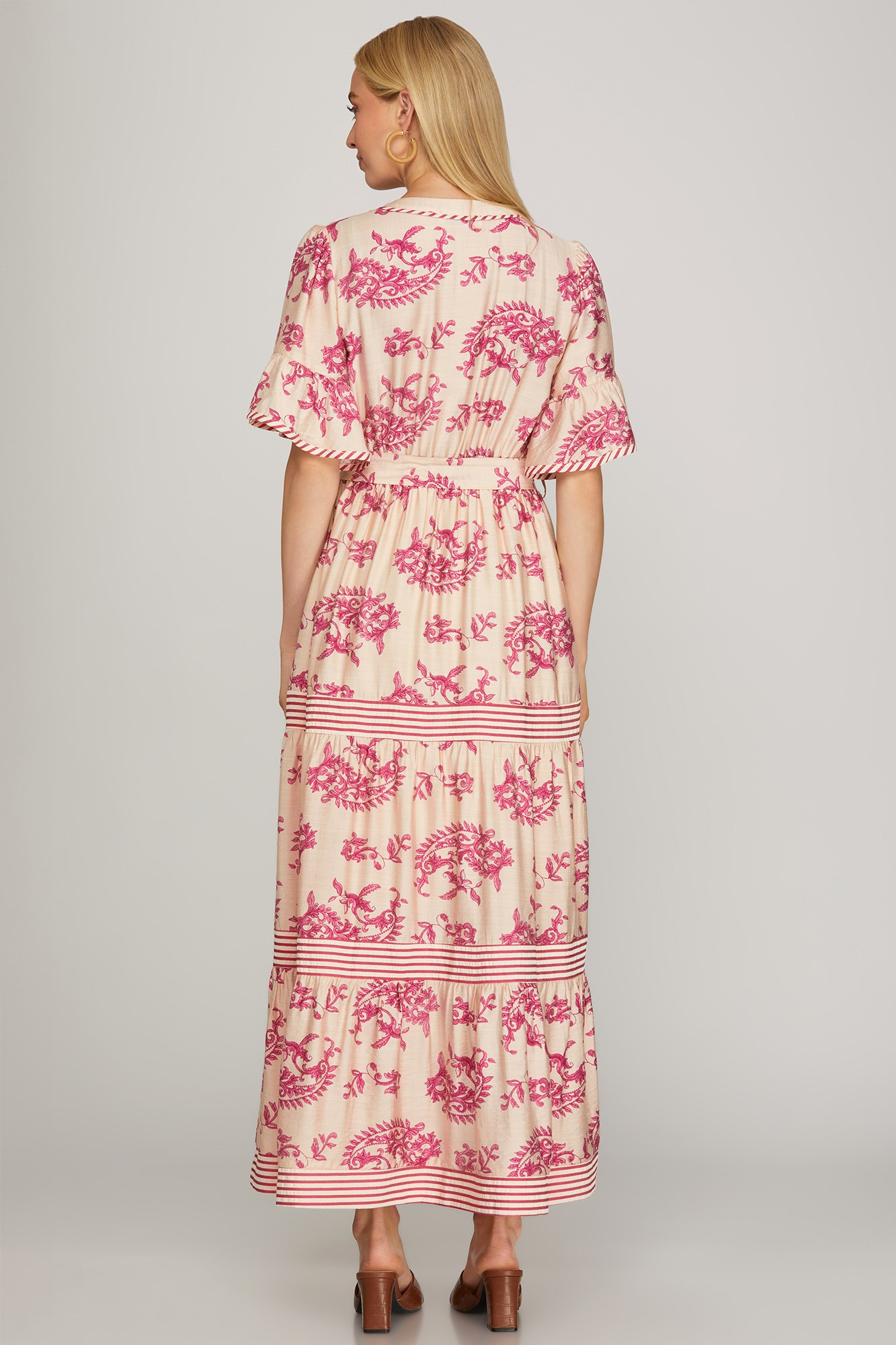 Paisley Short Ruffled Sleeve Tiered Maxi Dress