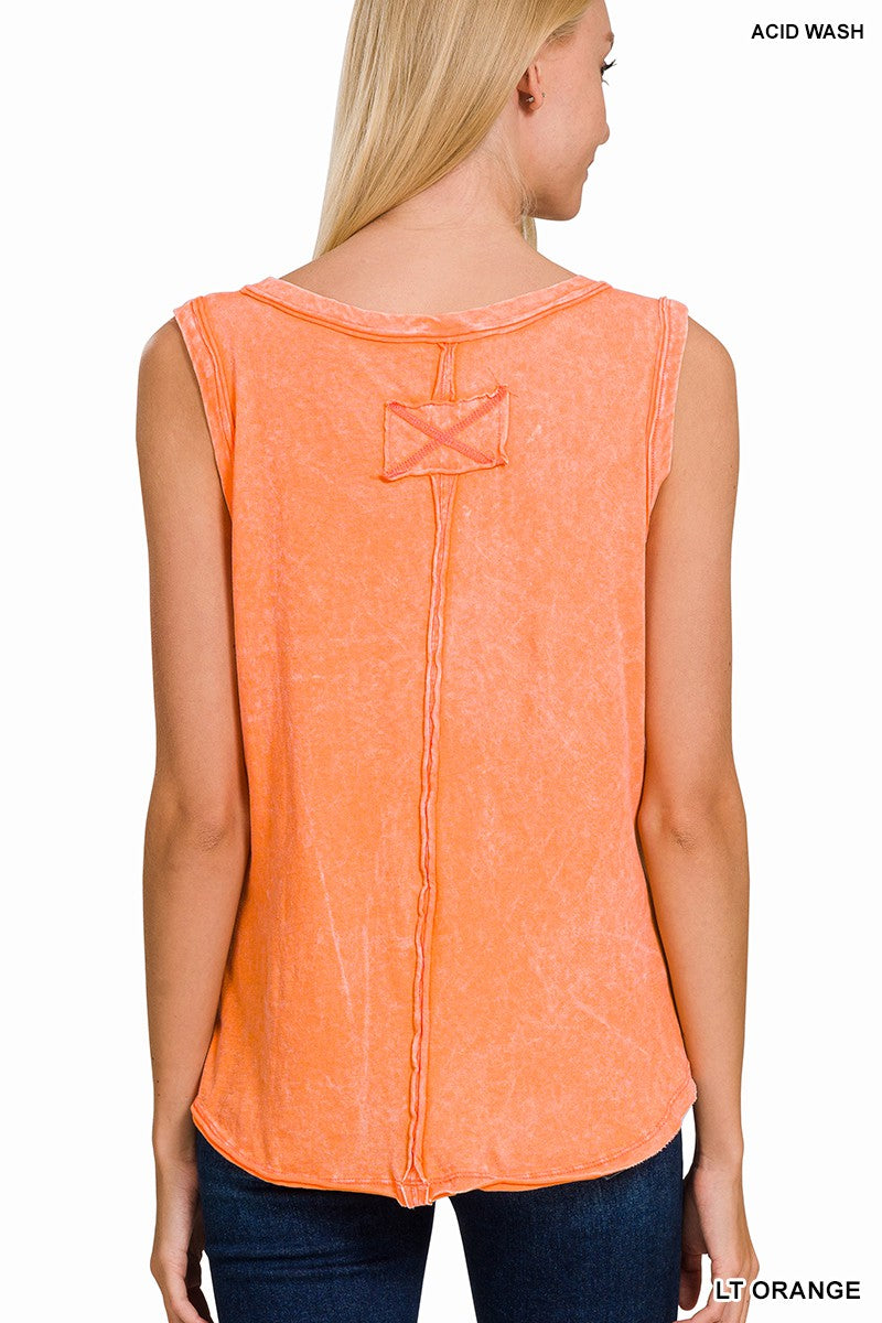 Crinkle Washed V-Neck Tank Top