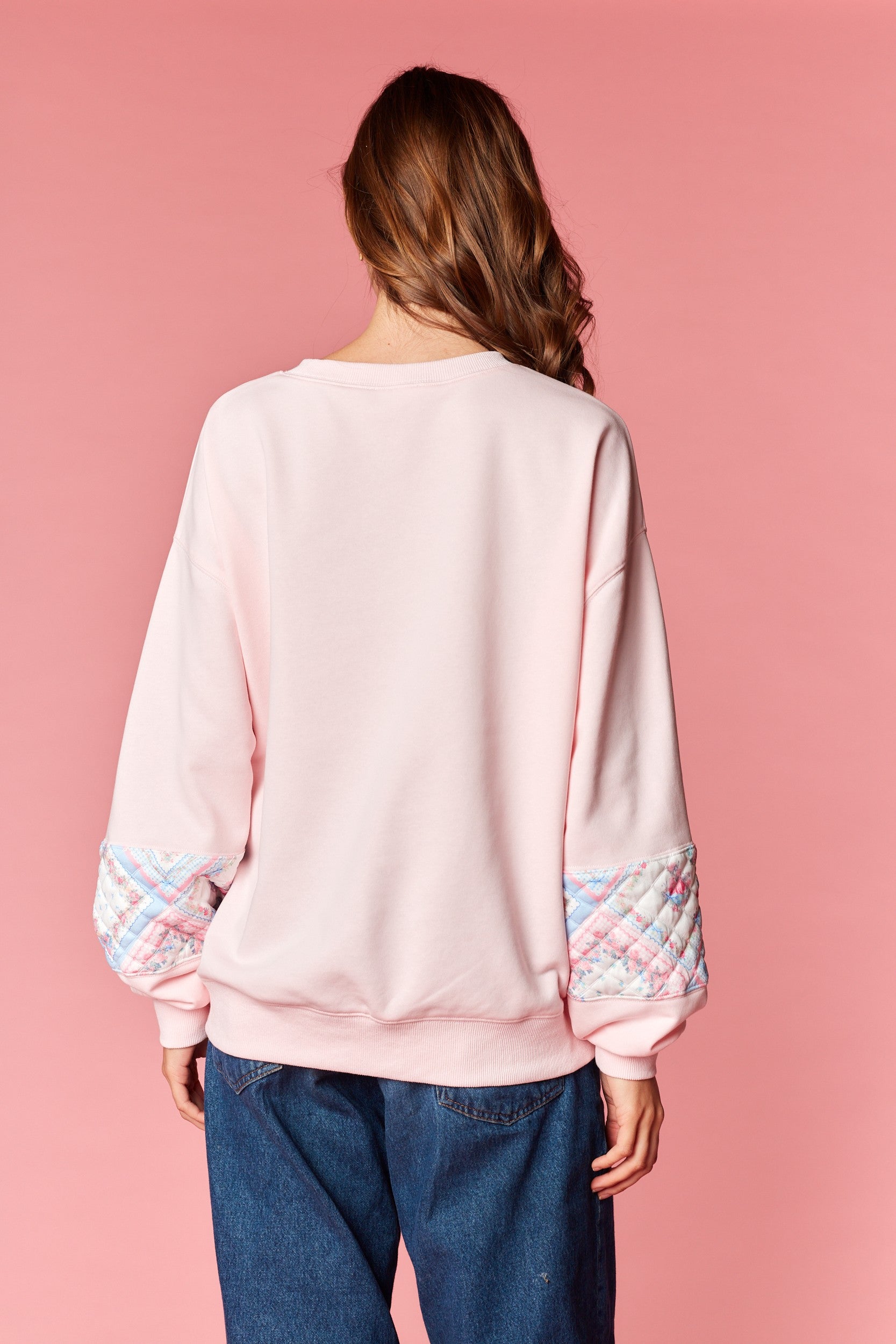Pink Quilted Patchwork Crewneck