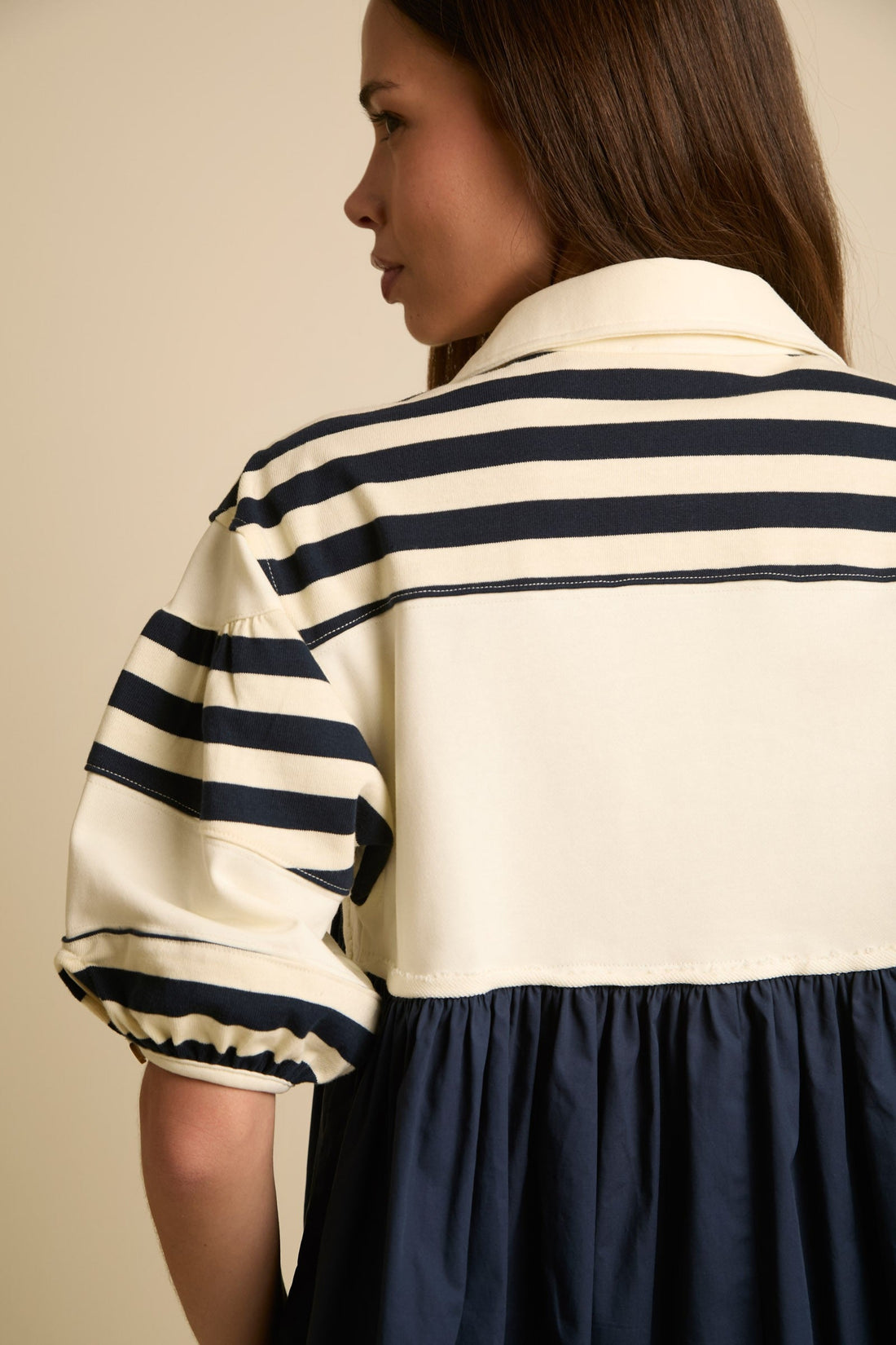 Navy Short Puff Sleeve Top