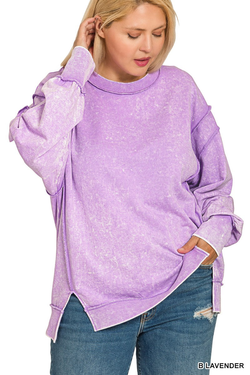 Curvy Acid Wash Exposed Seam Sweatshirt