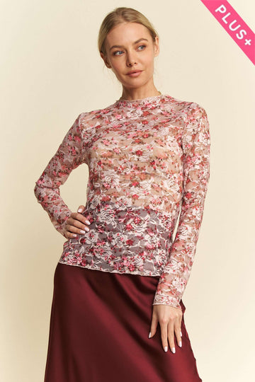 Curvy Pink Floral Lace Layering Top