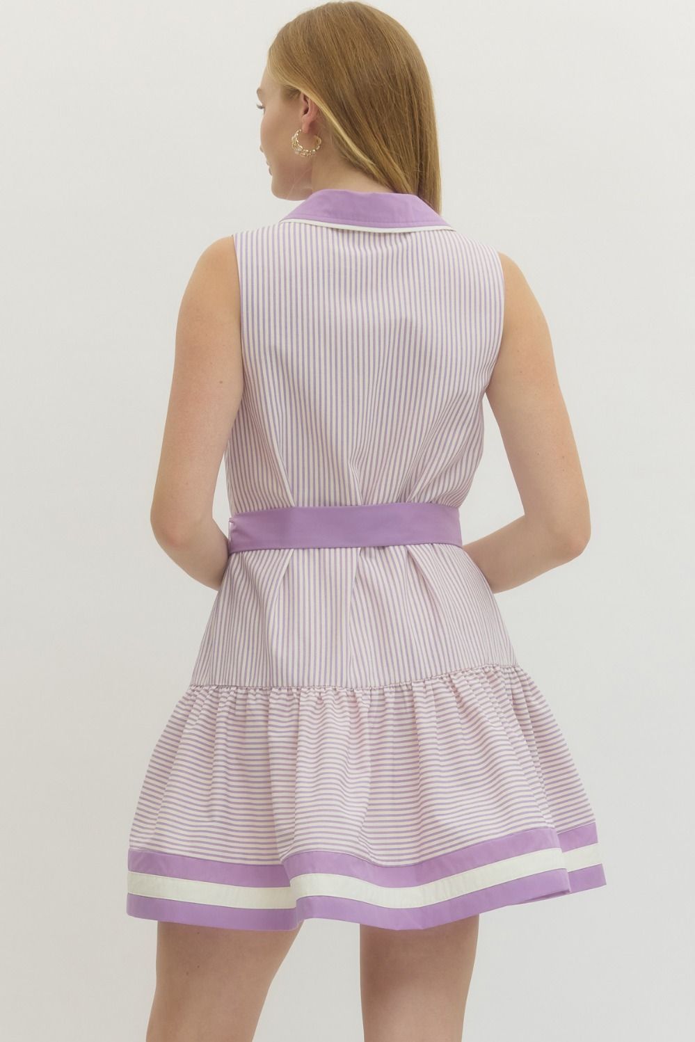 Lavender Ruffle Hem Sleeveless Belted Dress