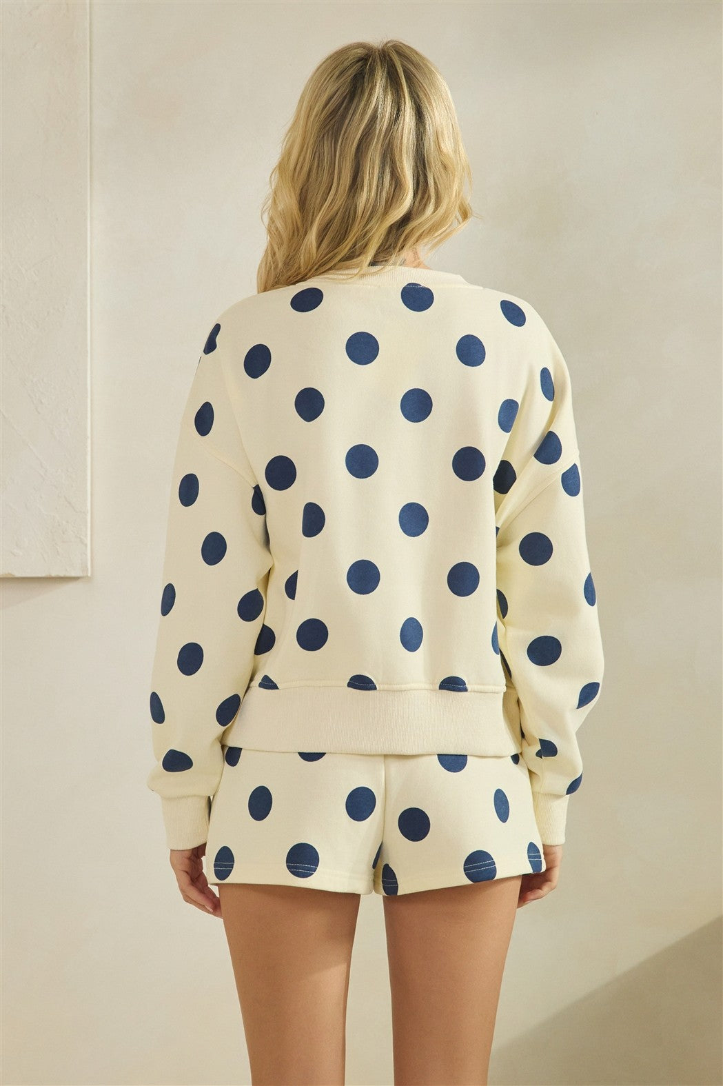 Navy and Cream Polka Dot Crewneck