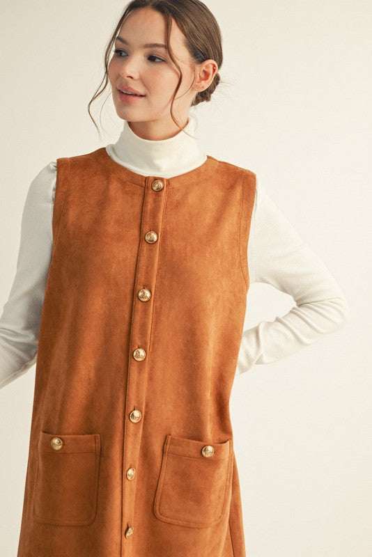 Button Down Suede Shift Dress