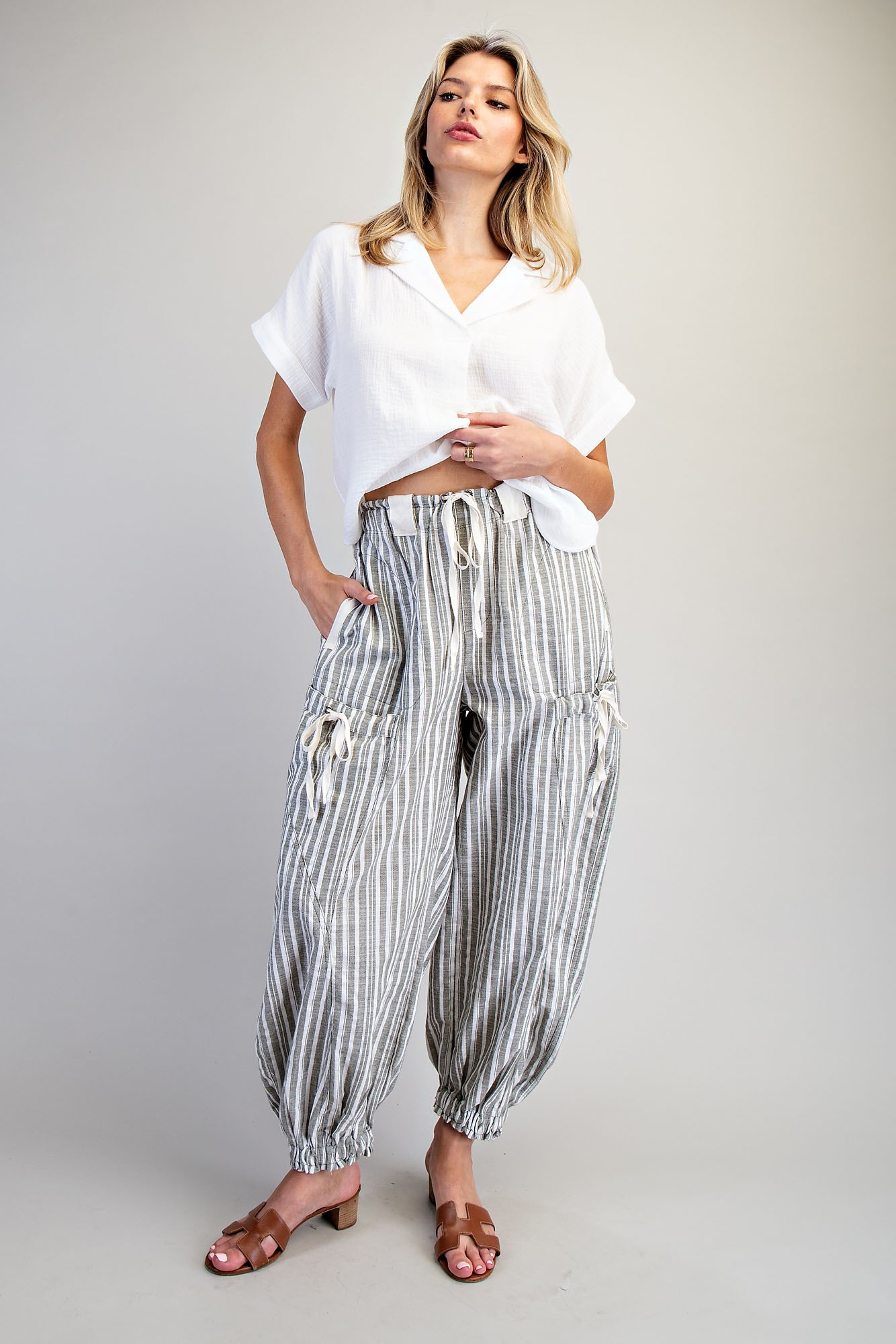 Washed Striped Drawstring Joggers