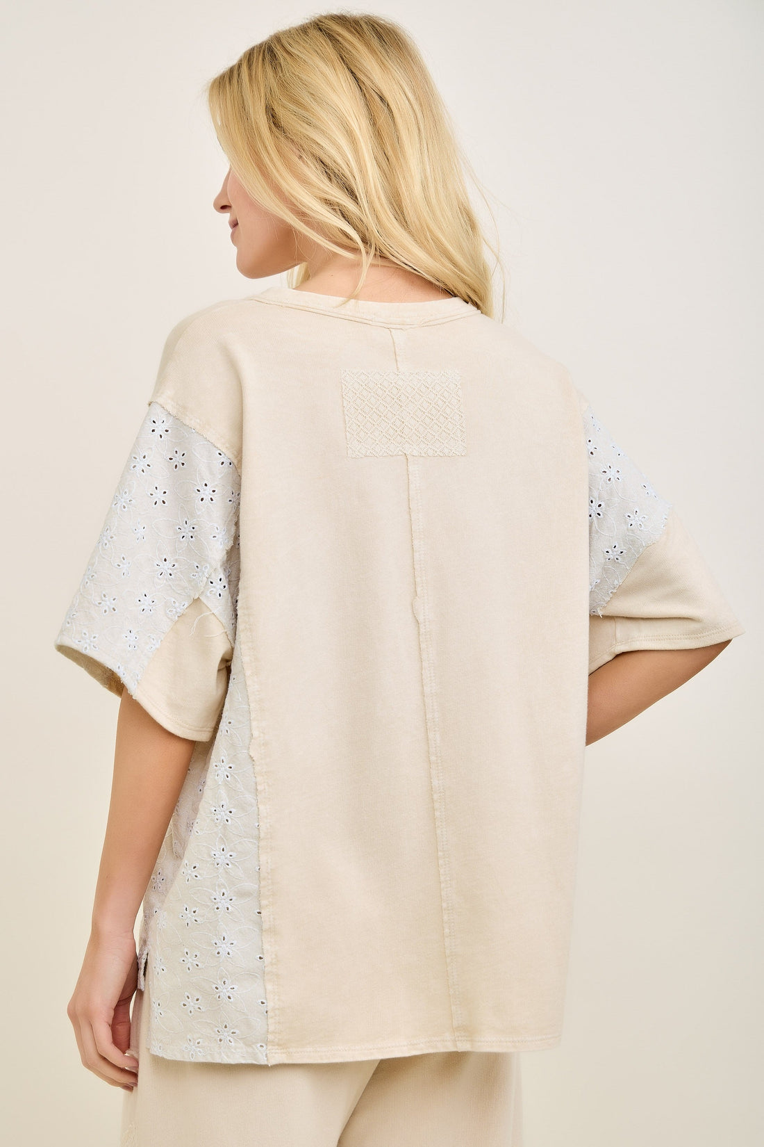 Beige Patchwork and Floral Applique Top