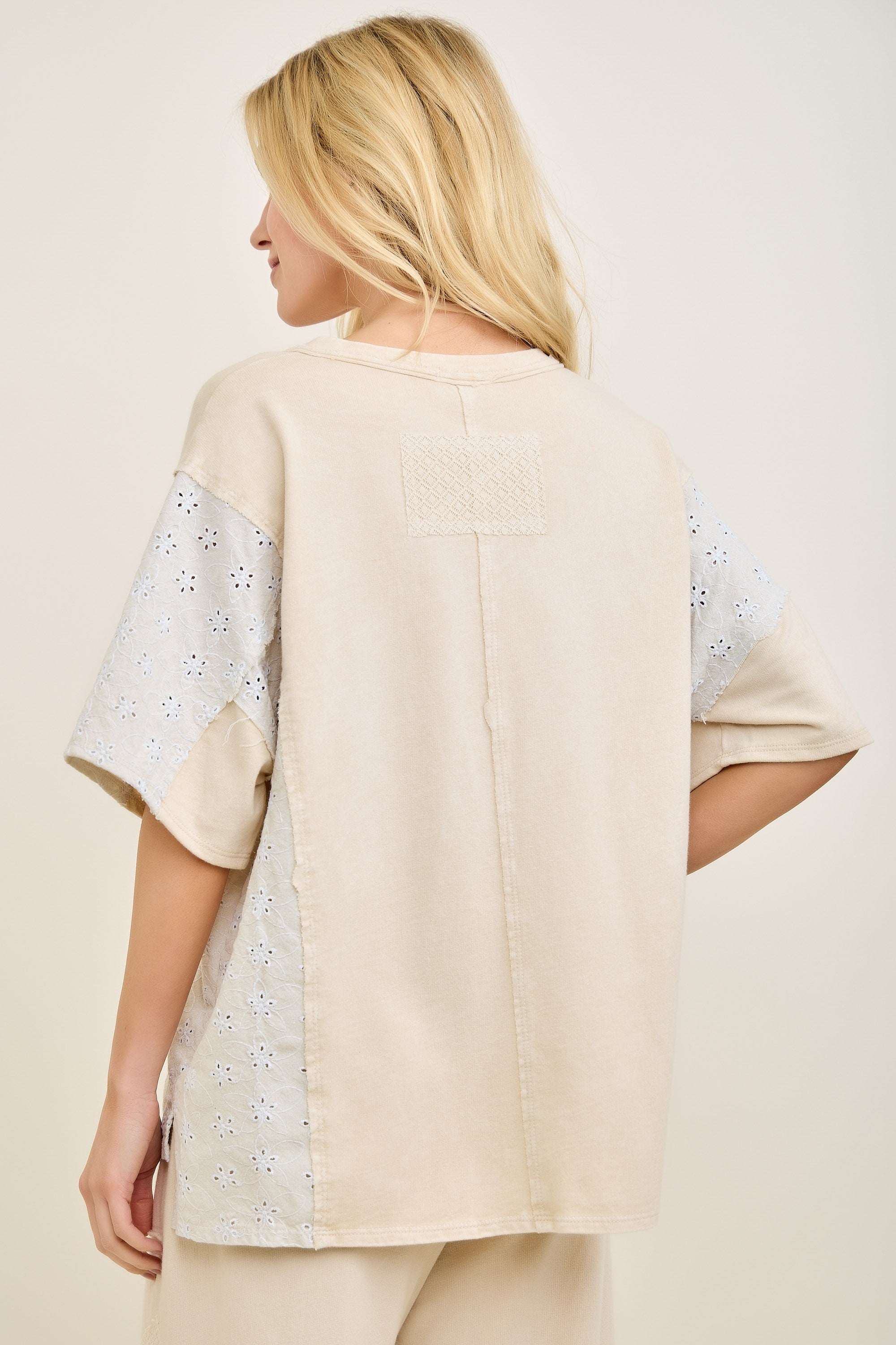Beige Patchwork and Floral Applique Top
