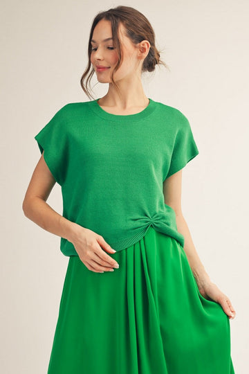 Front Knot Accent Short Sleeve Sweater