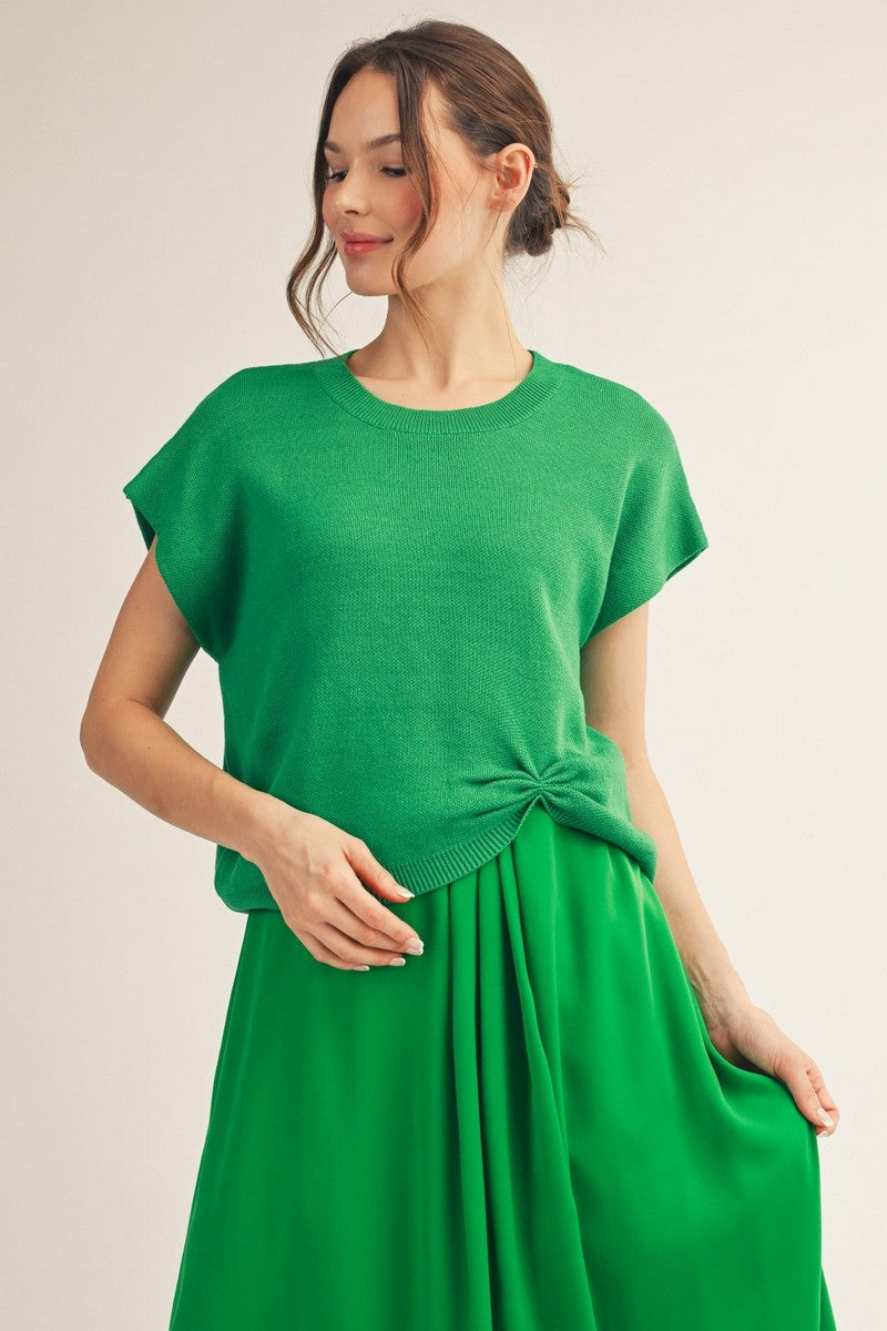 Front Knot Accent Short Sleeve Sweater