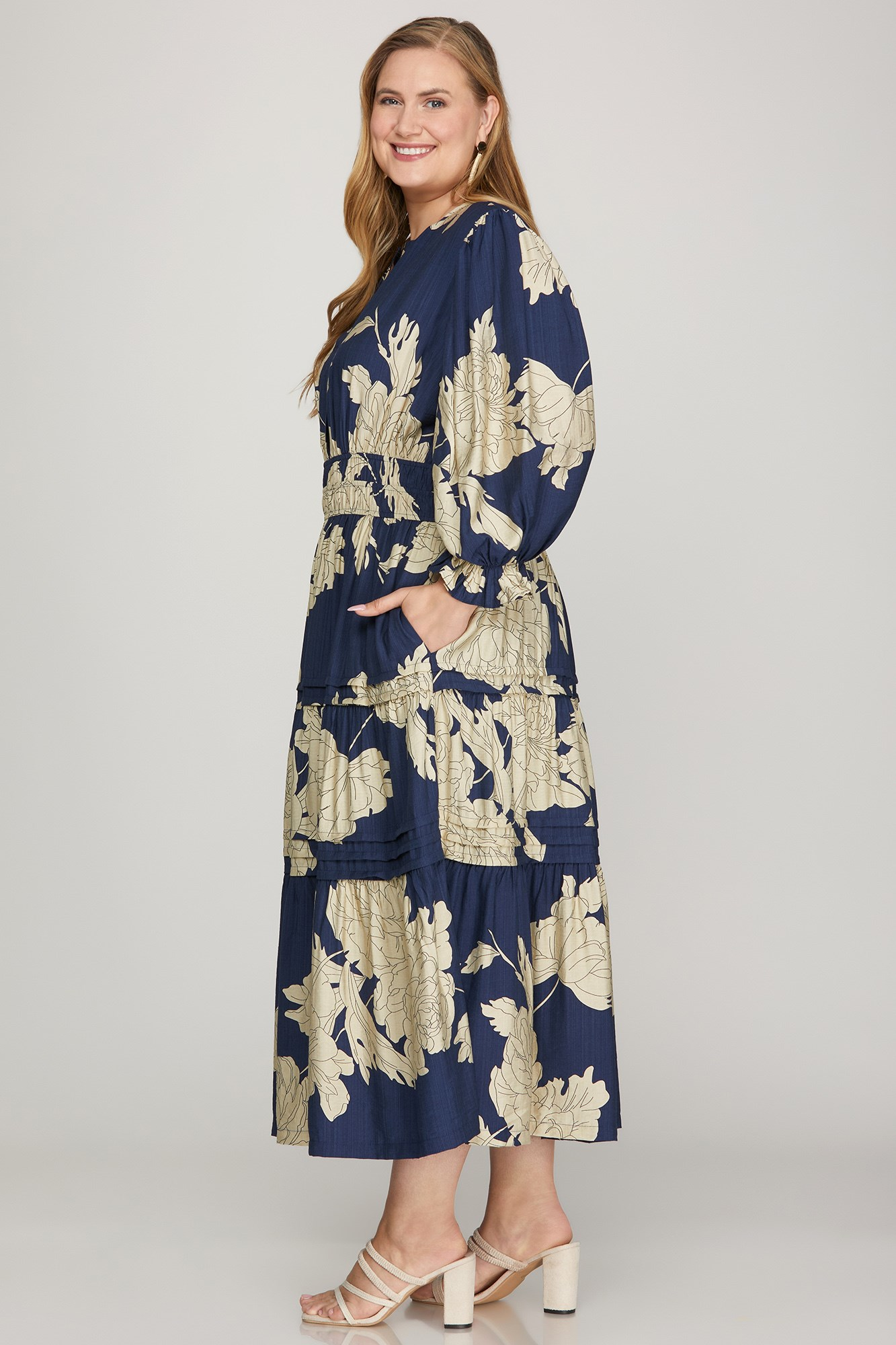 Curvy Navy Floral Midi Dress