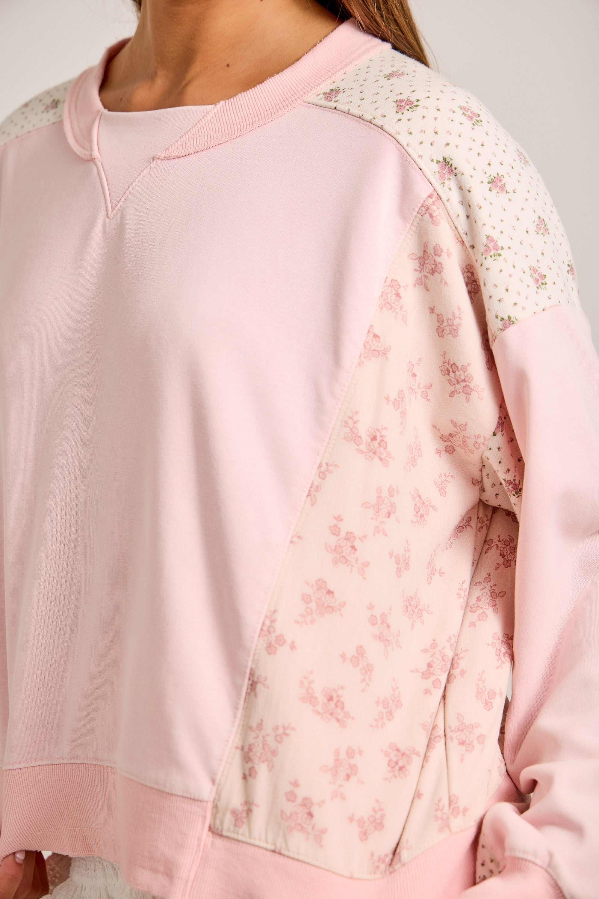 Pink Floral Patchwork Pullover