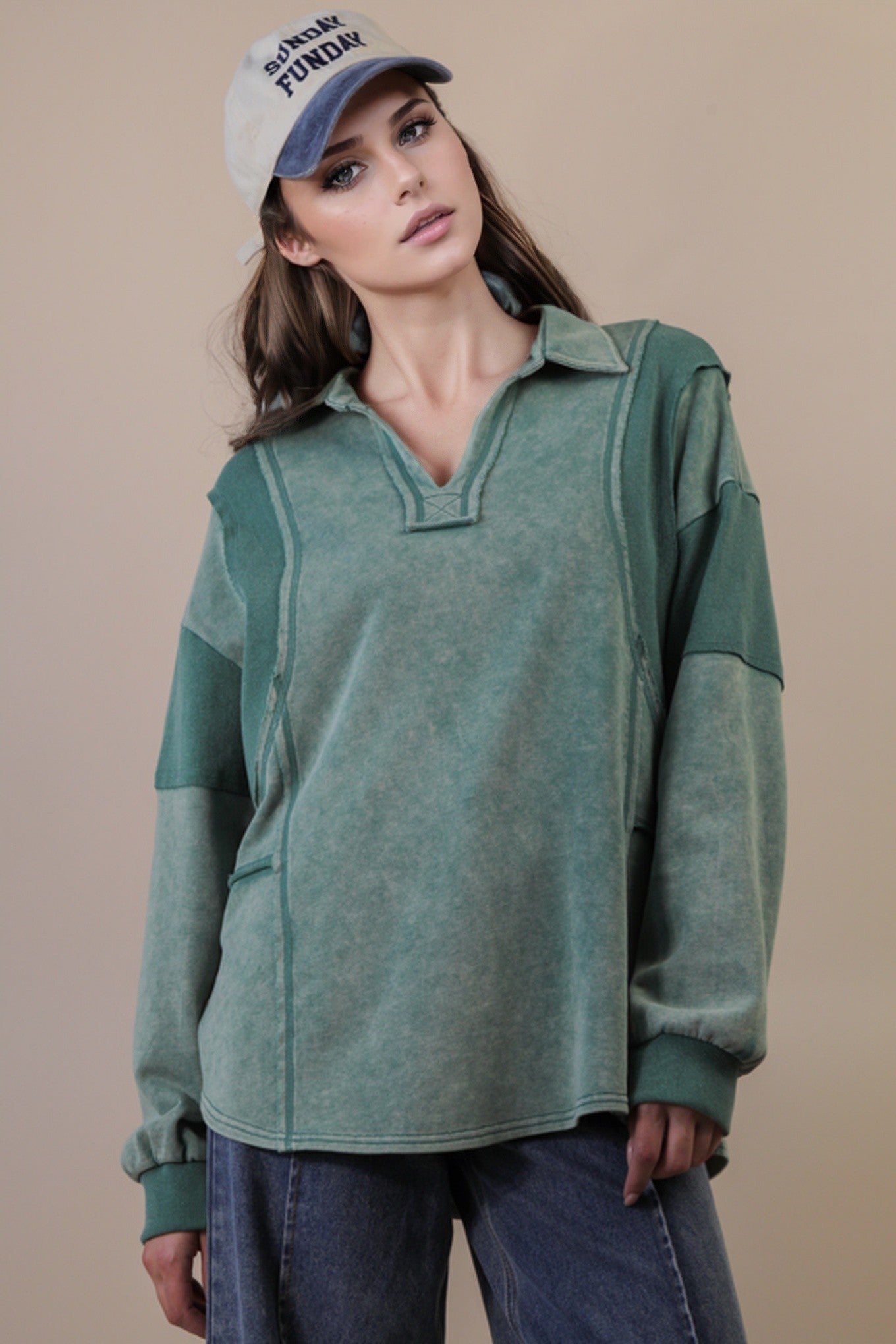 Curvy Exposed Seam Mineral Wash Sweatshirt