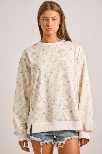Ivory Floral Printed Sweatshirt