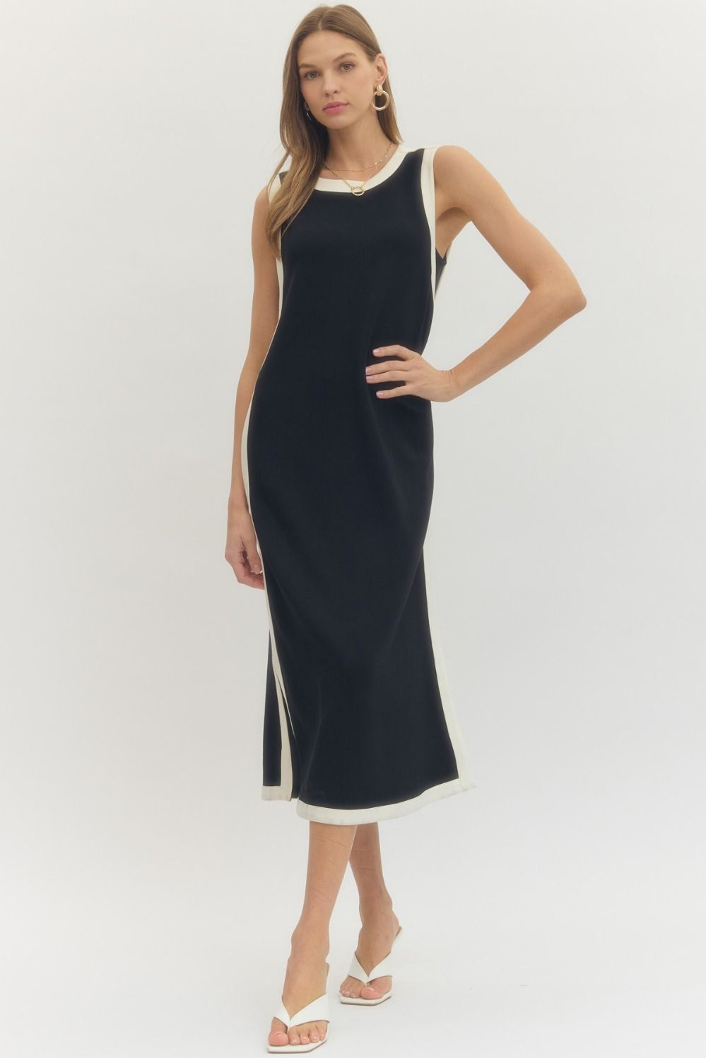 Black Cream Trim Maxi Dress