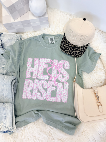 He Is Risen Floral Bow Tee
