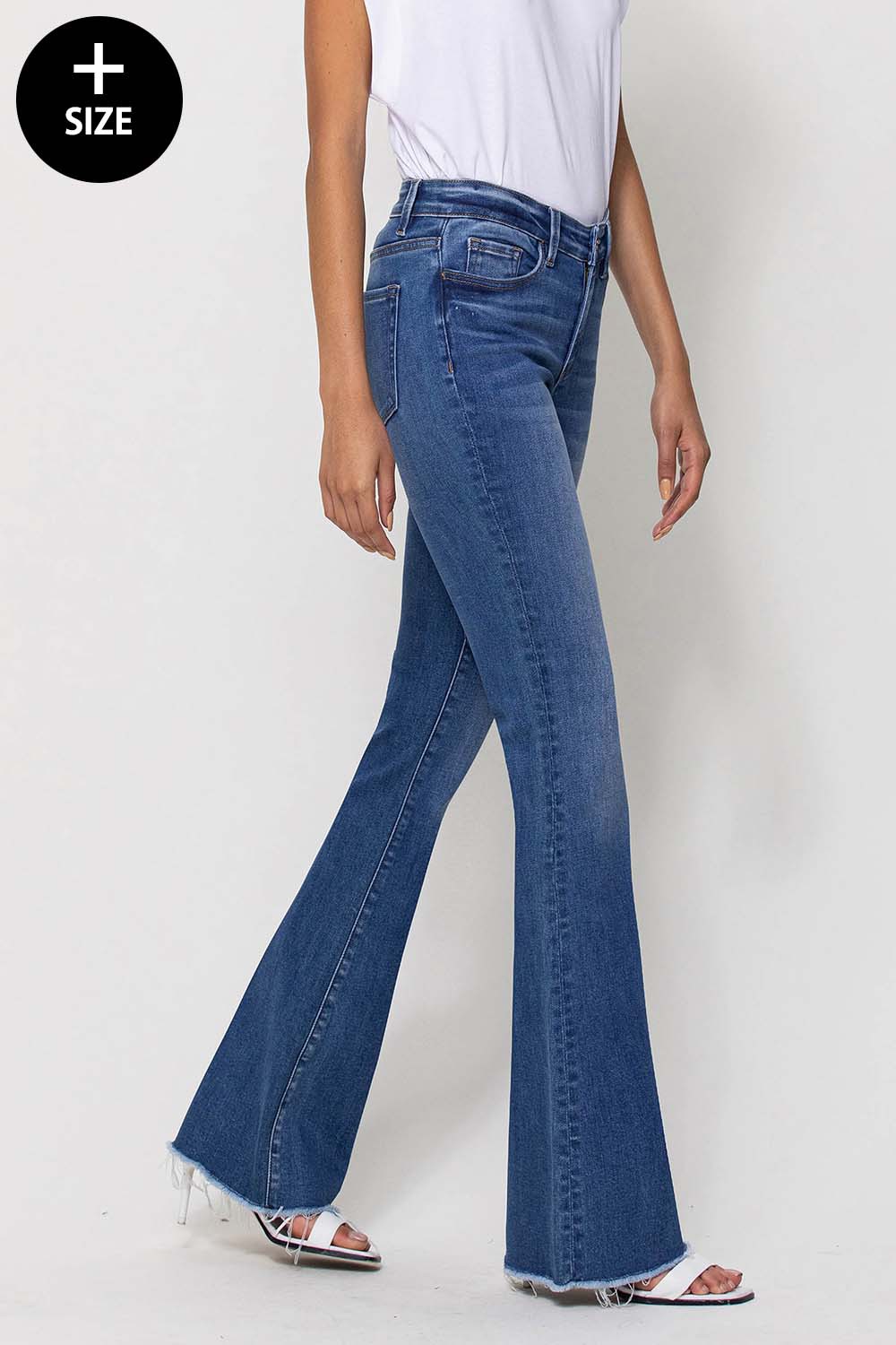 Curvy Amity's Mid Rise Mini Flare With Raw Hem