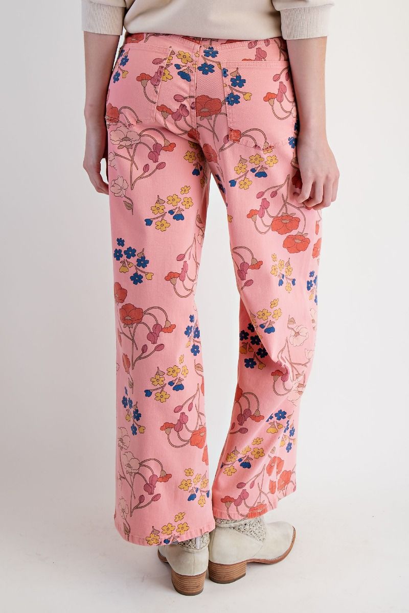 Floral Printed Washed Twill Pants